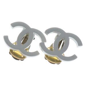 Chanel CC Logo Earrings White